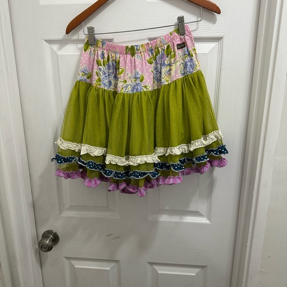 Matilda Jane Olive Green Tiered Skirt with Floral Pink Waistband - Picture 3 of 4